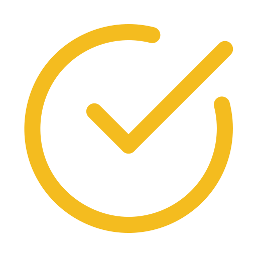 A yellow check mark inside an incomplete yellow circle on a light gray background.