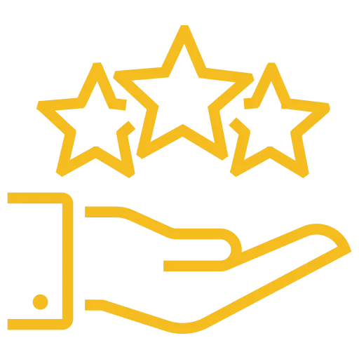 Yellow outline of a hand facing upward with three stars above it on a black background, symbolizing quality, rating, or excellence in Window Cleaning services such as home window cleaning or business window cleaning.