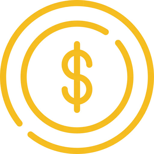 Yellow dollar sign symbol inside two concentric, broken circles on a light gray background.