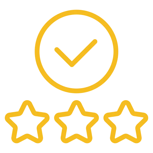 A yellow checkmark in a circle above three outlined stars on a light background.