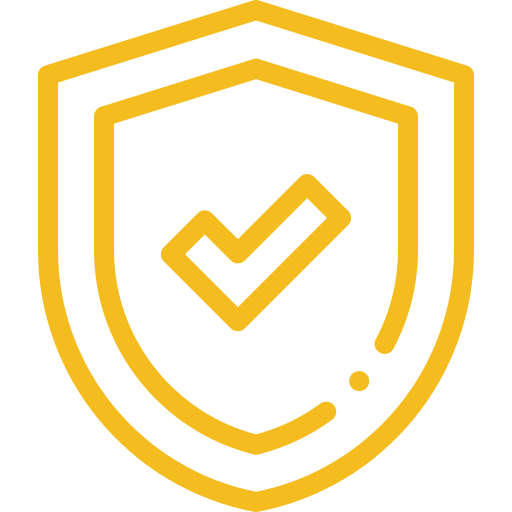 A yellow shield outline with a checkmark in the center, symbolizing security, protection, or verification.
